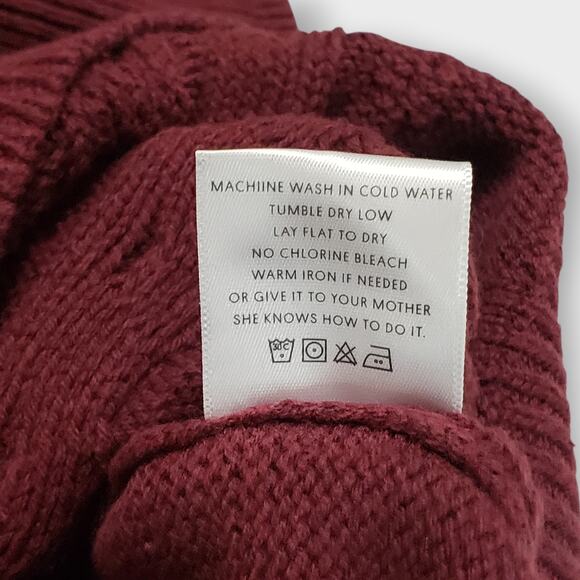 Project Naadam Cable Knit Ruffled Draped Turtleneck Sweater Burgundy Sz Medium - Picture 7 of 11